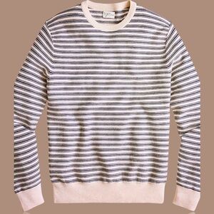 J. Crew Oversized Navy ‘Cotton Crewneck Sweater in Striped Garter Stitch’ Size M